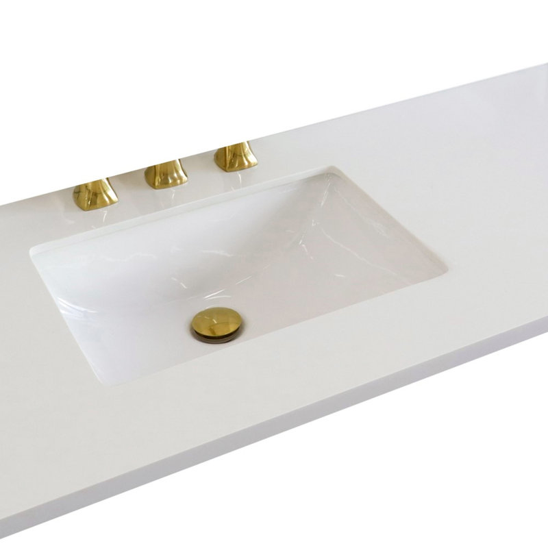 Comptoir en quartz blanc 43 po avec lavabo gauche rectangulaire simple en céramique blanche