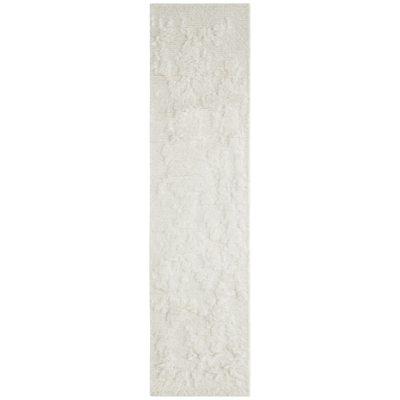 Hand Knotted Wool Area Rug in White/Cream, Runner 2'5" x 10'