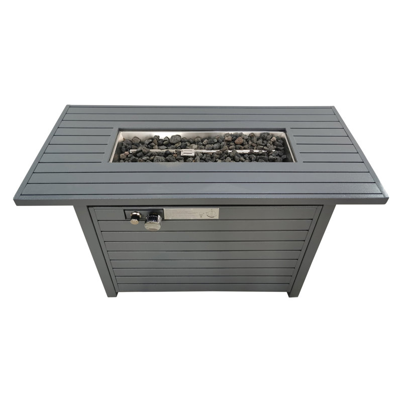 25'' H X 42'' W Steel Propane Fire Pit Table With Lid, 50000 , 8 Hours Burn, Push-button Ignition, Grey, Adjustable Heat 25''h 42''w Grey 8-hour Burn Time, Ignition