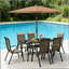 Ensemble de salle à manger durable pour 6 personnes avec parasol compatible solaire; Ensemble de patio 8 pièces résistant aux intempéries pour la cour et la terrasse