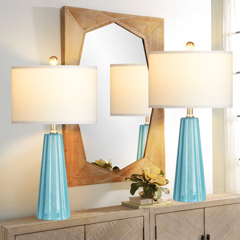 23.5" Ceramic Table Lamp Set, Green