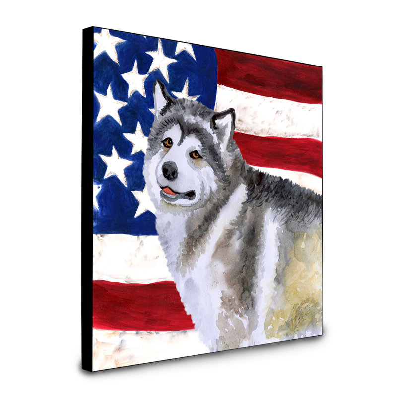 Panneau mural patriotique art Double Down, Malamute d’Alaska