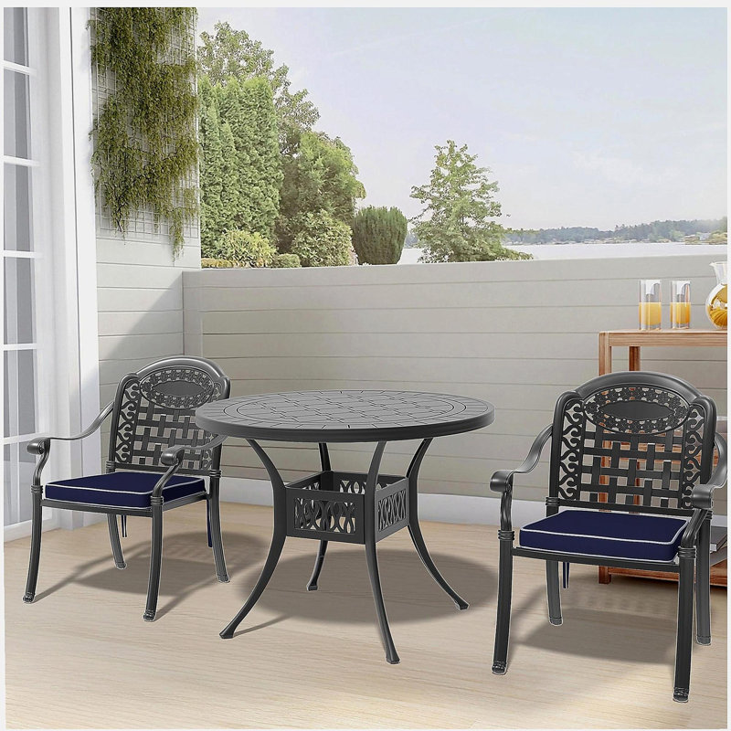 3-Piece Set Of Cast Aluminum Patio Furniture With  Cushions, 2
