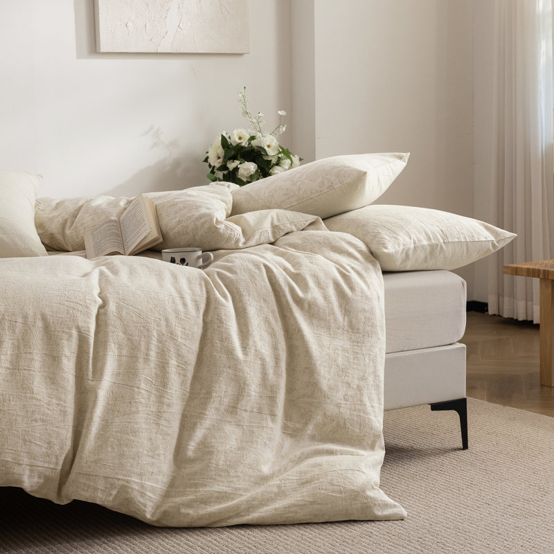 Ensemble de housse de couette en jacquard de coton et lin texturé, Twin  Duvet Cover + 1 Twin Sham