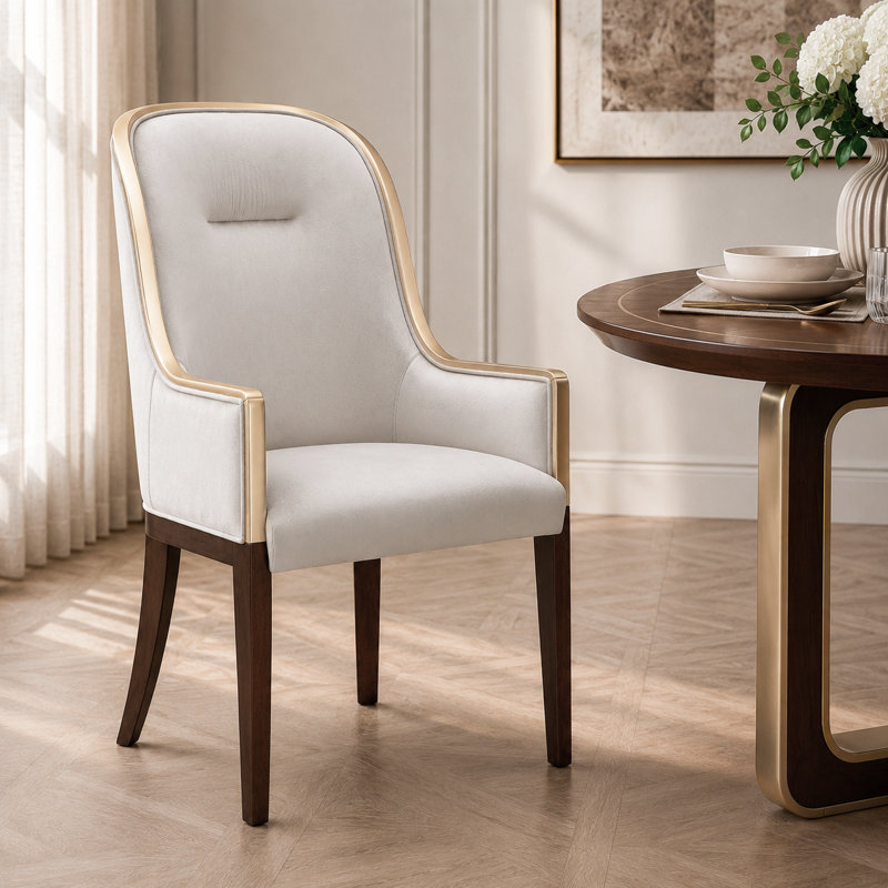 Chaise de salle à manger en velours Houston - gris Porcini / noyer
