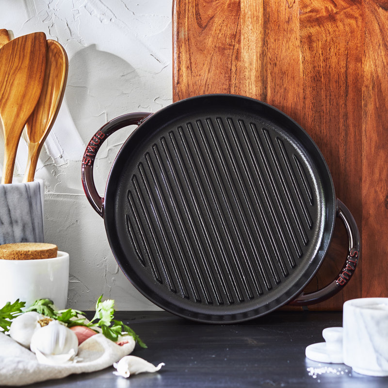 Staub 10.24 in. Cast Iron Round Grill Pan, Grenadine
