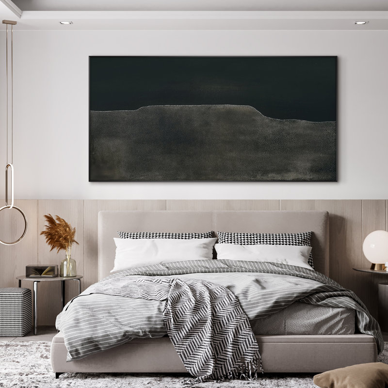Très grand imprimé géométrique abstrait mural - œuvre d'art contemporaine noire, décoration murale foncée pour le salon ou la chambre à coucher, assemblage requis
