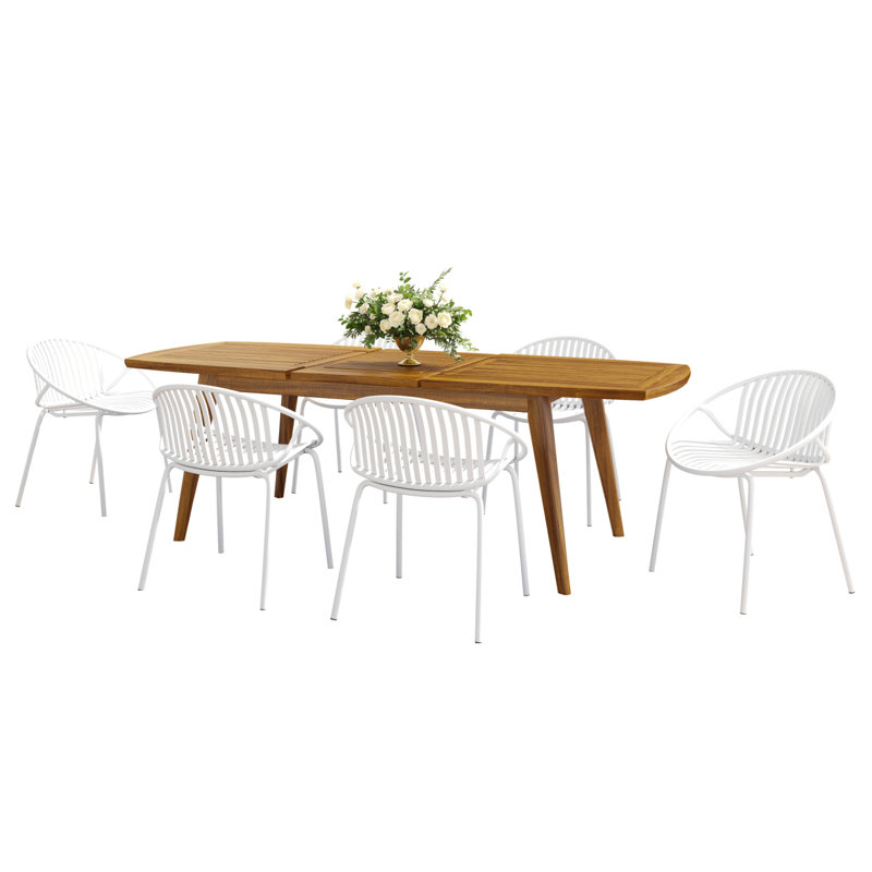 Ensemble de salle à manger d'extérieur moderne 7 pièces avec chaises empilables Chaises de salle à manger d'extérieur, Blanc