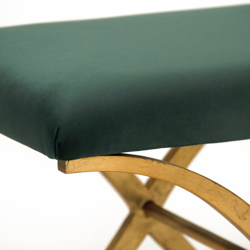 Banc en bois Eastin, H 19 po x l 26 po x p 18 po, Velours vert