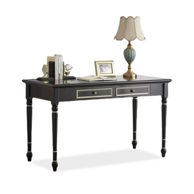 Black Rectangular Solid Wood with 2 drawers desk