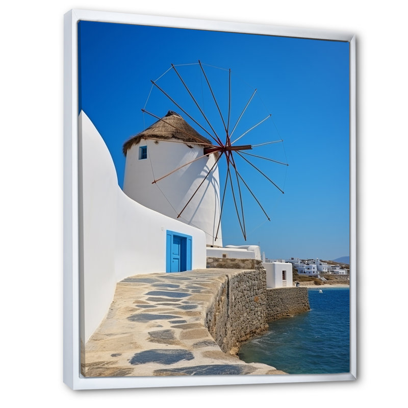 «Grèce Santorini Windmill Photo 4», Cadre flottant blanc, H 40 po x l 30 po x P 1,5 po