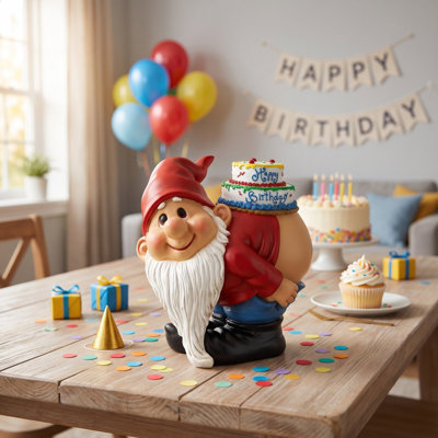 Loonie Moonie Happy Birthday Garden Gnome Statue