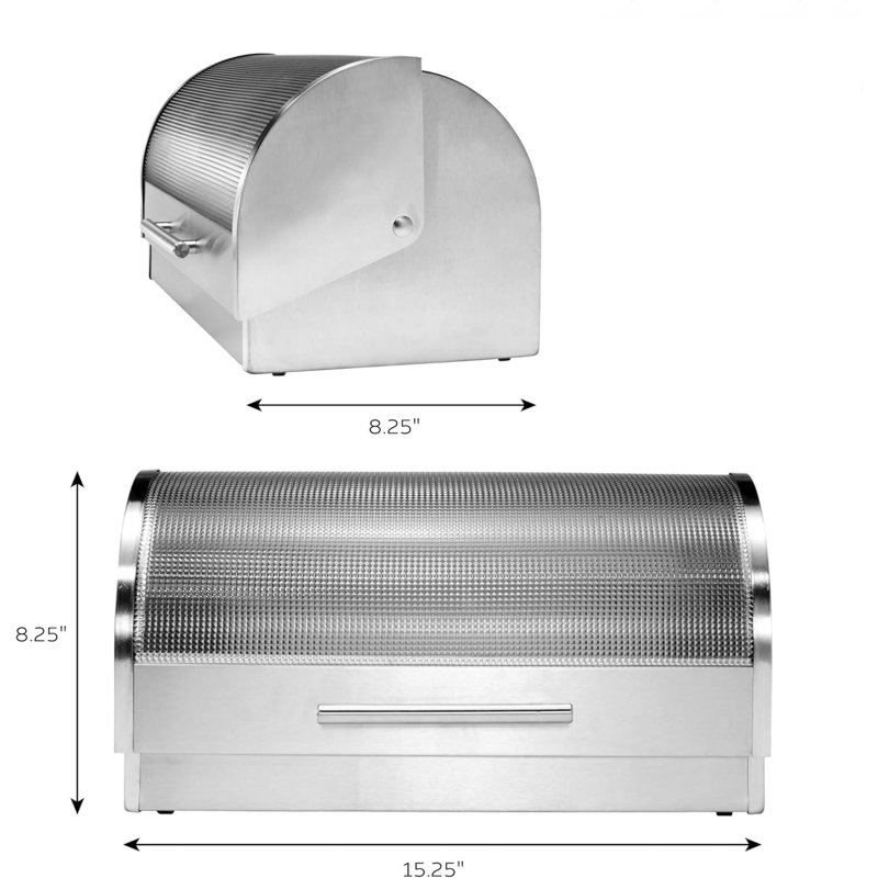 Boîte à pain en acier inoxydable pour comptoir de cuisine avec couvercle en verre trempé