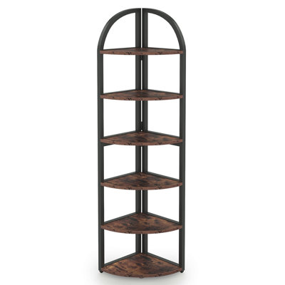 71.65" Tall 6 Tier Rustic Brown Corner Shelf, Corner Bookshelf For Small Space, Plant Stand Display Rack For Living Room, Home Office, Kitchen