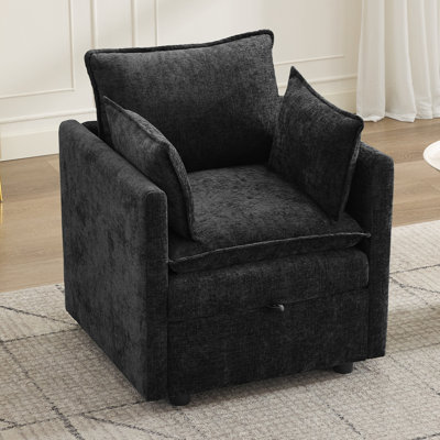 Storage Accent Chair, Chenille Upholstered Armchair with Pillows