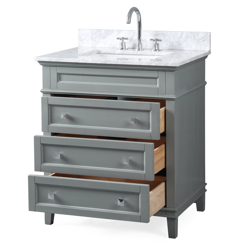 Guerra 30'' Single Bathroom Vanity with Marble Top, Gray