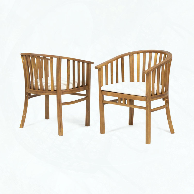 Ensemble de 2 fauteuils de salle à manger d'extérieur en bois d'acacia avec coussins résistants à l'eau et conception à lattes ouvertes