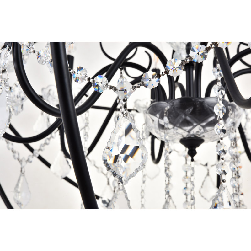 Lustre en forme de globe avec détails en cristal Imina, H 46 po x l 43,5 po x P 43,5 po, Noir, 12 lumières
