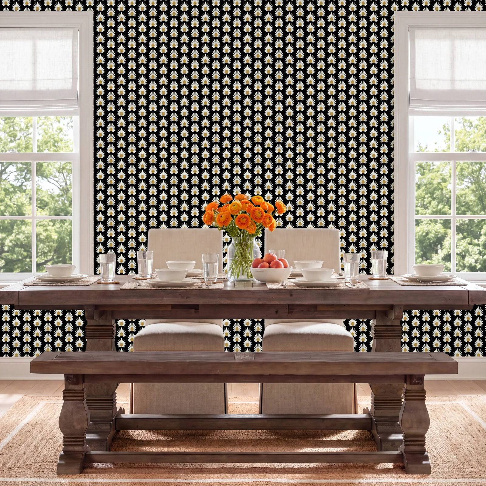 Fleur Peel & Stick Floral Wallpaper, Black