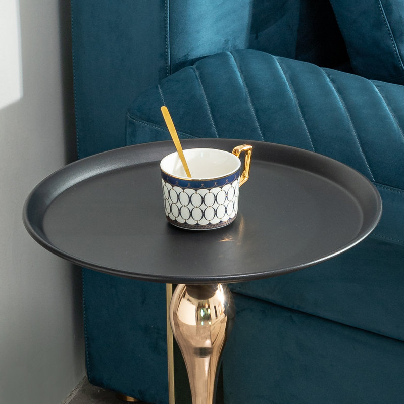 Compact Round Side Table for Small Spaces, Black