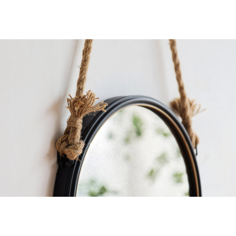 Round Mirror With Rope Strap Contemporary Design