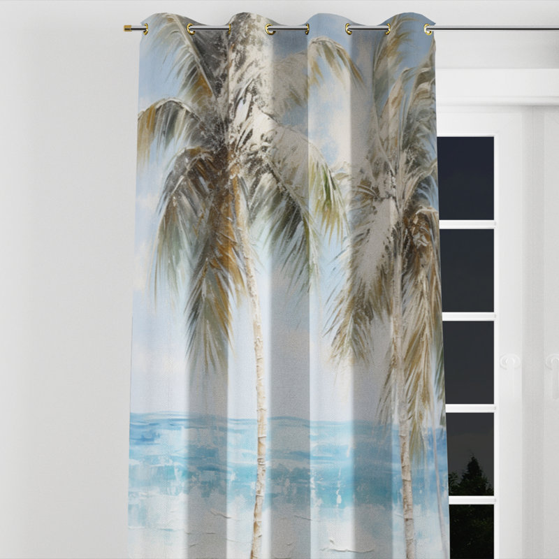 Anadela - Rideau occultant avec œillets Palm Trees - 1 panneau, L 52 po x L 63 po, Œillets dorés