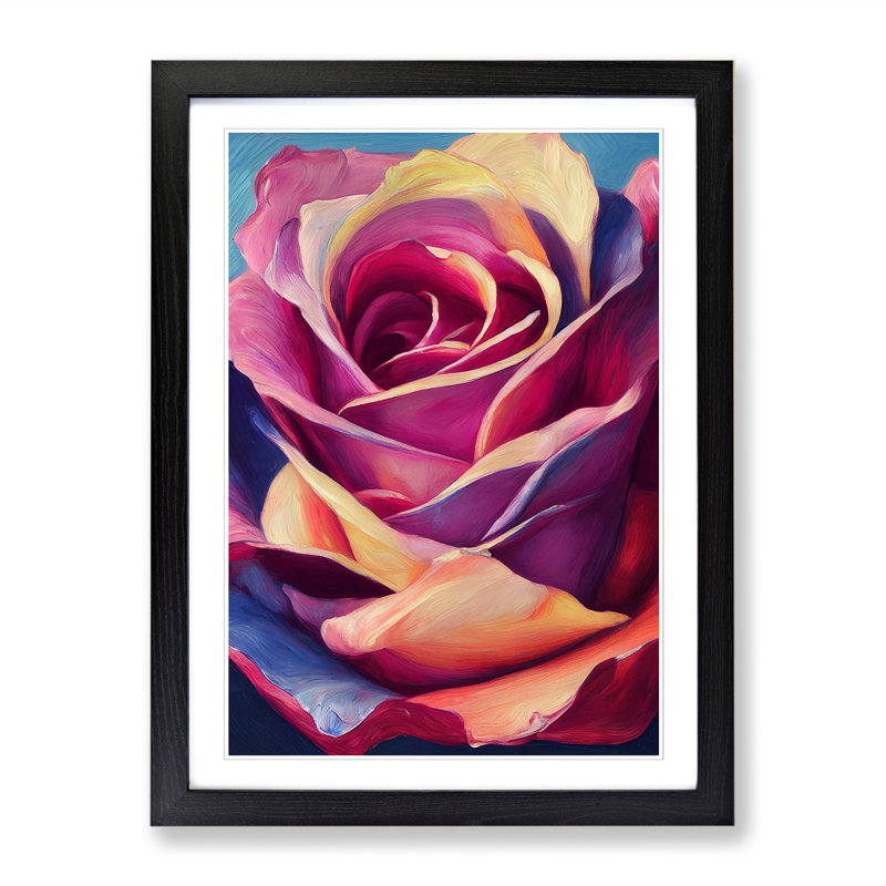 Kinta Rose Flower Painting Vol.2 - Picture Frame Print, 34cm H x 25cm W x 2cm D, Oak