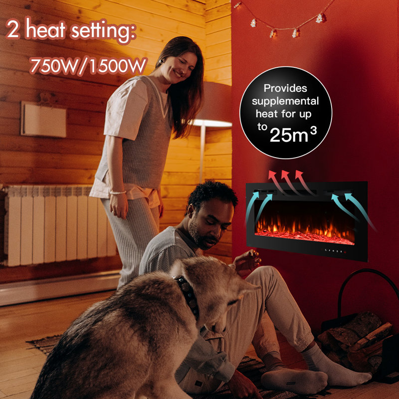 Foyers électriques et à carburant alternatif, H 17 po x l 40 po x P 4,1 po, Noir