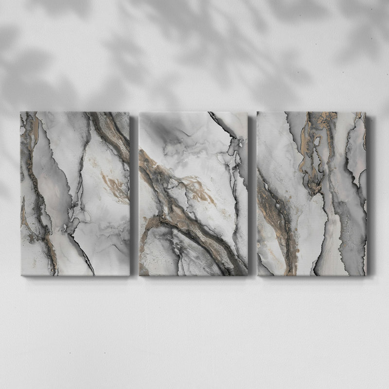 «Abstract Ink Fantasy I», toile tendue sur mesure - 3 pièces, H 12 po x l 24 po