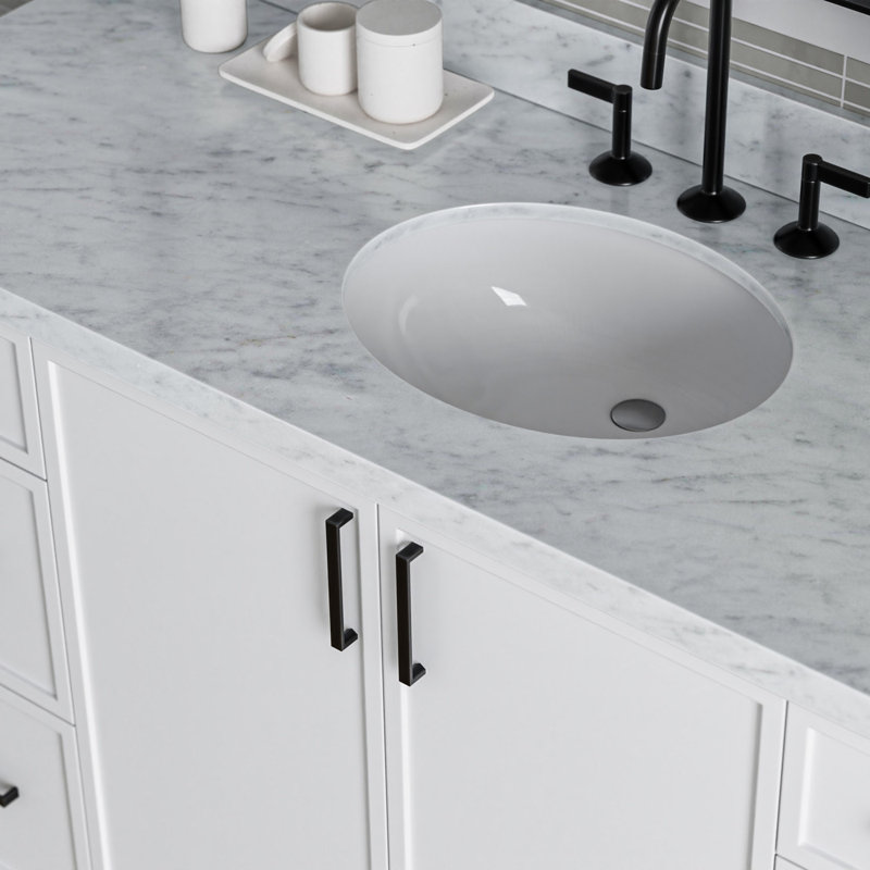 ARIEL Kelly 49 Single Sink Bathroom Vanity with Italian Carrara Marble Top, Oval, White, 43"