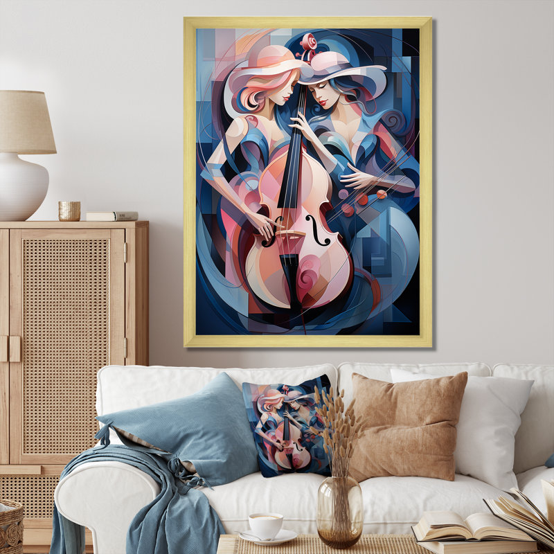 «Illyssa Music Harmonious Duet Harmonisant», reproduction sur toile, H 32 po x l 24 po x P 1 po, Encadrement doré