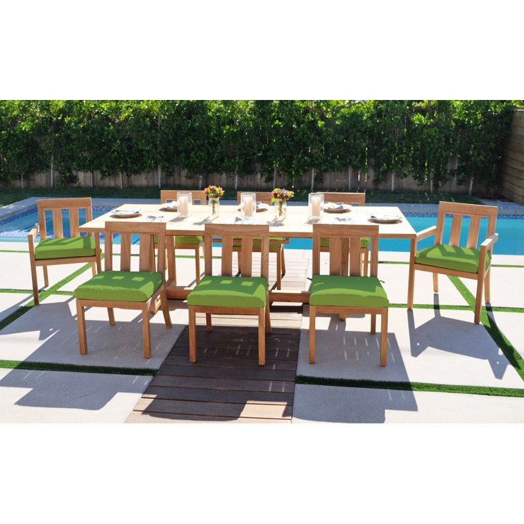 Crelake Rectangular 8 - Person Teak Expansion Table Dining Set with Sunbrella Cushions