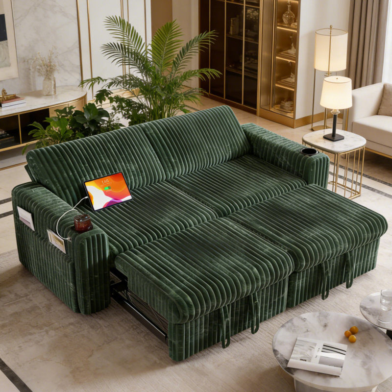 Canapé-lit modulaire en velours côtelé 91 po, Vert