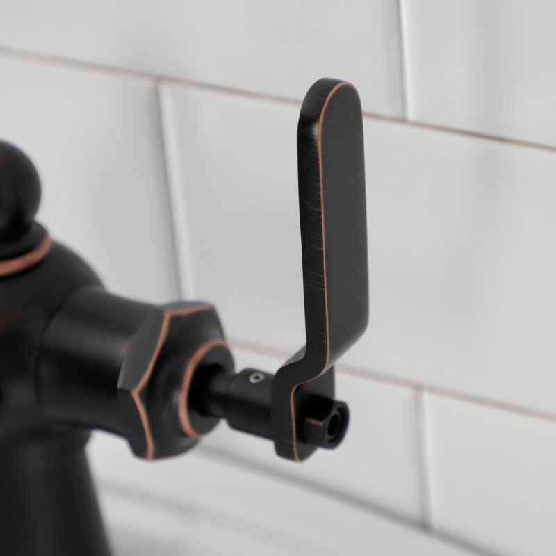 Kingston Brass Knight Single-Handle 1-Hole Deck Mount Bathroom Faucet with Push Pop-Up and Deck Plate, Lever Handle