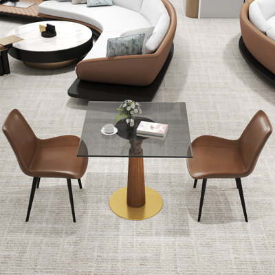 Ensemble de 3 tables de conférence carrées modernes en verre avec 2 chaises en cuir