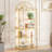 Arched Geometric Led Display Shelf With Adjustable Colour Temperature And Brightness Control, Etagere Bookshelf With Metal Frame And Glass Shelf For Living Room, Bedroom, Curio Cabinet, Gold
