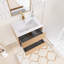 24,02 po X P 18,31 po P 20,4 po Meuble-lavabo mural simple H en noyer avec plateau en céramique blanche