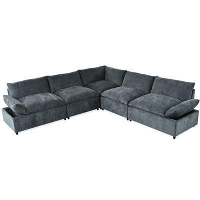115.5" Deep Gray With Versatile Layout And Covering Modular Comfortable Padding Concealed Storage