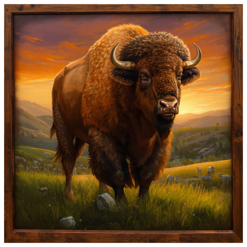 Coussins Bison In Grassland, 20 x 20 inches