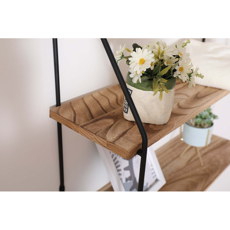 Tablette flottante avec supports en métal, rangement mural en bois rustique