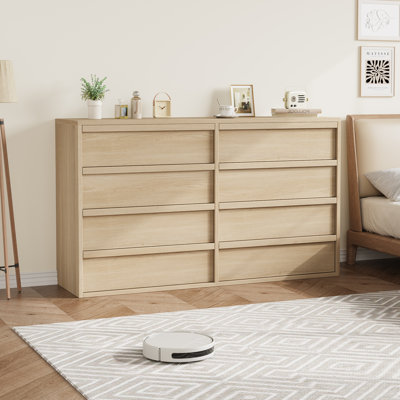 Commode à 8 tiroirs Modern Modern, commode contemporaine avec rangement spacieux et dispositif anti-basculement pour chambre à coucher, salon et entrée, naturel