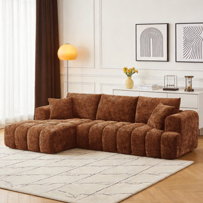 108.3" Chenille Modular Sectional Compression Sofa 2 Pieces Boneless L-shaped Couch With Chaise Set & Pillows, No Assembly Required
