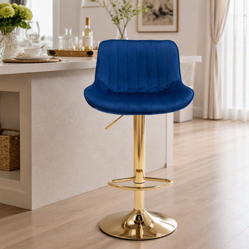Ensemble de 2 tabourets de bar réglables avec repose-pieds chromé et mécanisme de levage, Marine