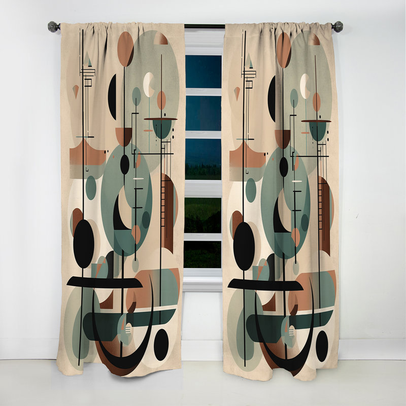 Illustration abstraite de formes d'objets en contact - Rideau occultant de style Mid-Century - 1 panneau, L 52 po x L 90 po