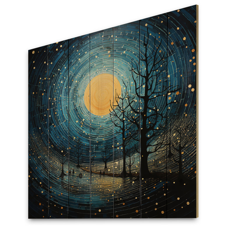 Lune bleue minimaliste III sur bois, H 30 po x l 30 po x P 0,78 po