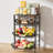 Fruit Basket for Kitchen, 4-5Tier Slide Out Metal Storage Baskets Carts Organizers Drawers with Wood Top and Handle with Rolling Wheels for Snacks Vegetables