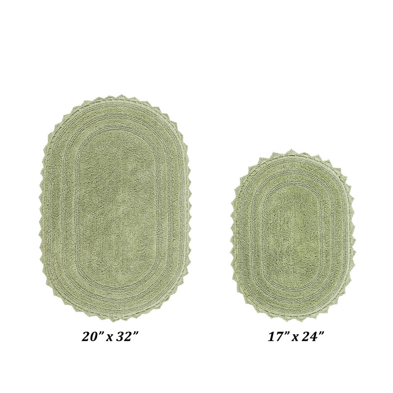 Janneli 100% Cotton Tufted 2 Piece Bathroom Rug Set, Reversible, Super Absorbent & Extra Soft Machine Washable Bath Rug, Sage