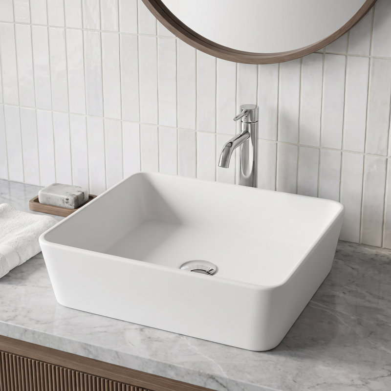 Lavabo de salle de bain rectangulaire fait à la main blanc mat L 18 po x l 14 po x H 5 po Marigold