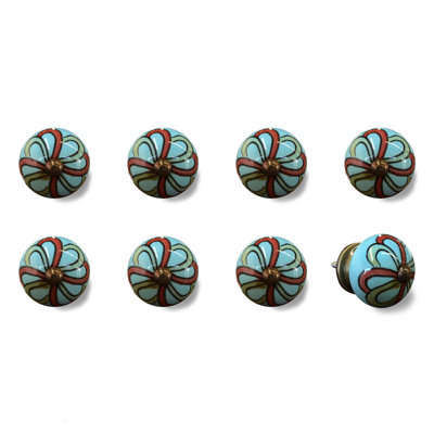 Ensemble de 8 boutons en céramique à motif floral bohémien turquoise