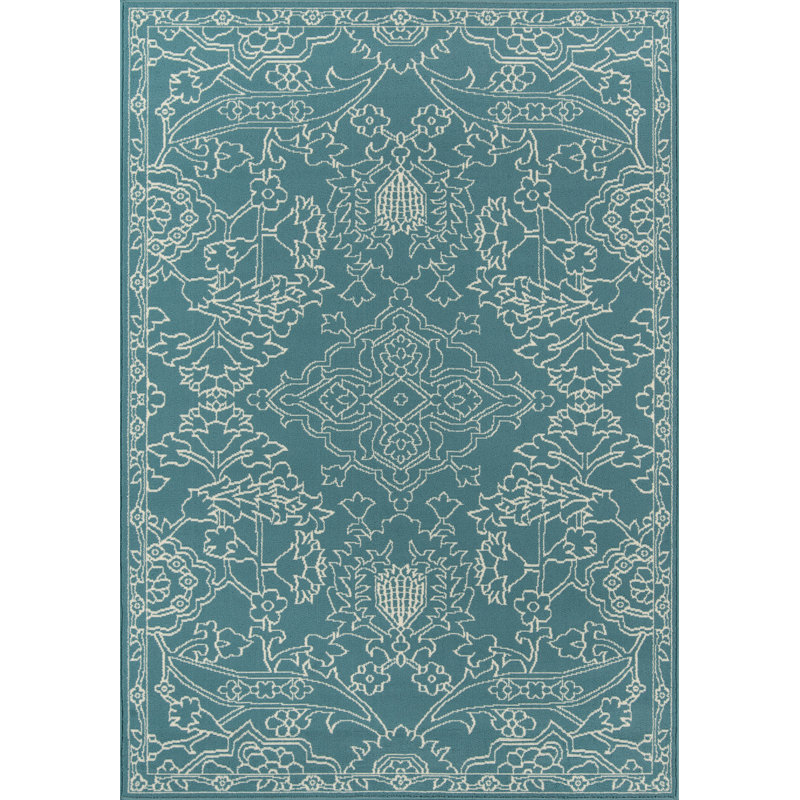 Tapis bleu sarcelle intérieur / extérieur Craine, Rectangle 8 pi 6 po x 13 pi